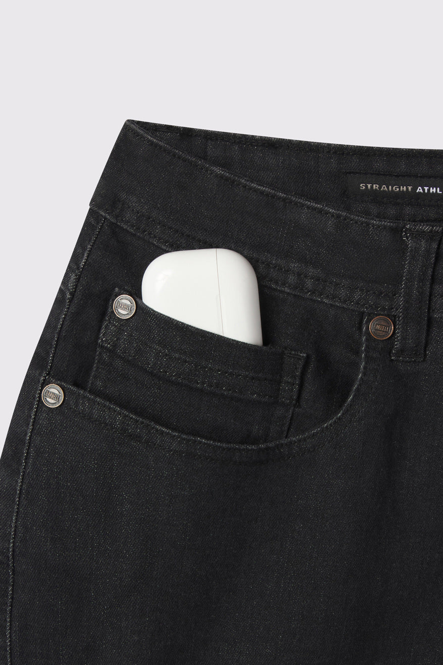 Mens Relaxed Athletic Fit Jeans 2.0 - Black - photo from detail flat lay #color_black