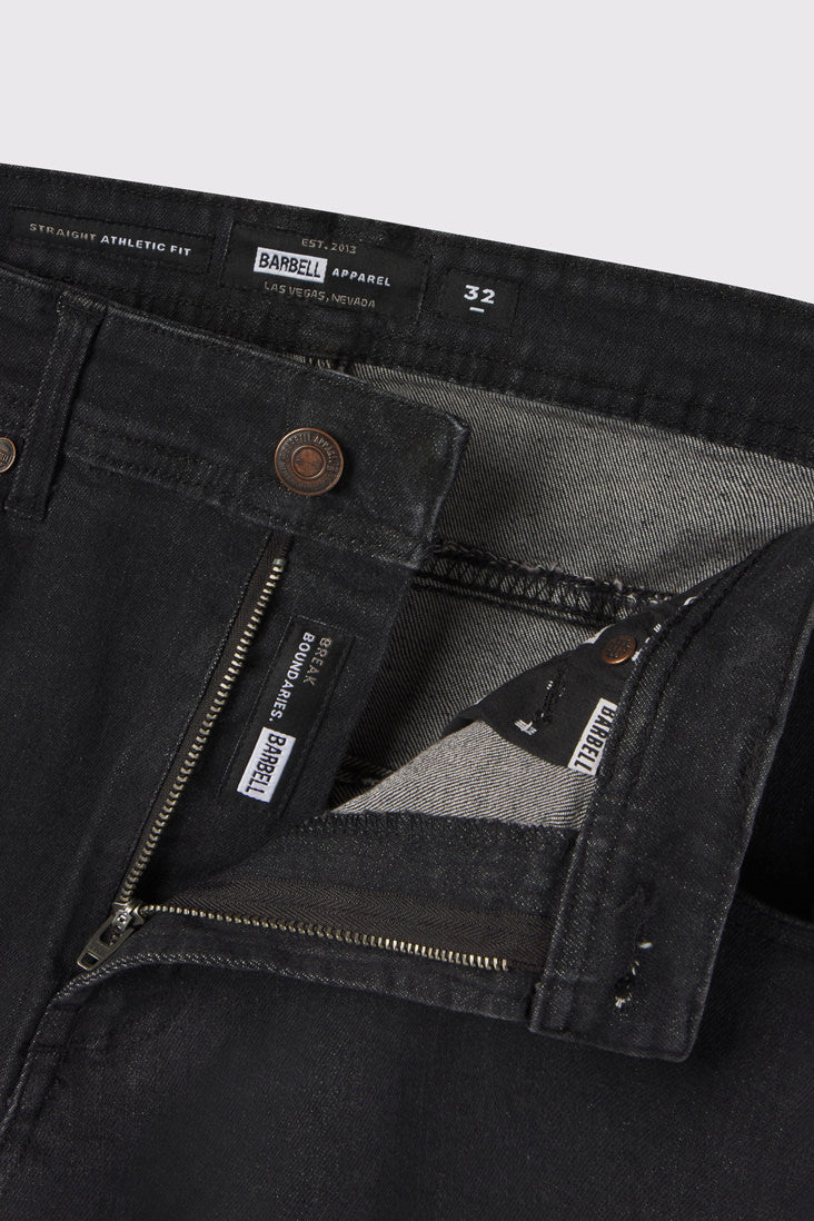 Mens Relaxed Athletic Fit Jeans 2.0 -Black - photo from front zipper detail #color_black