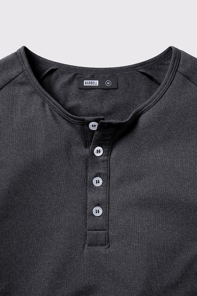 Scout Henley Short Sleeve -Charcoal - photo from front button detail #color_charcoal