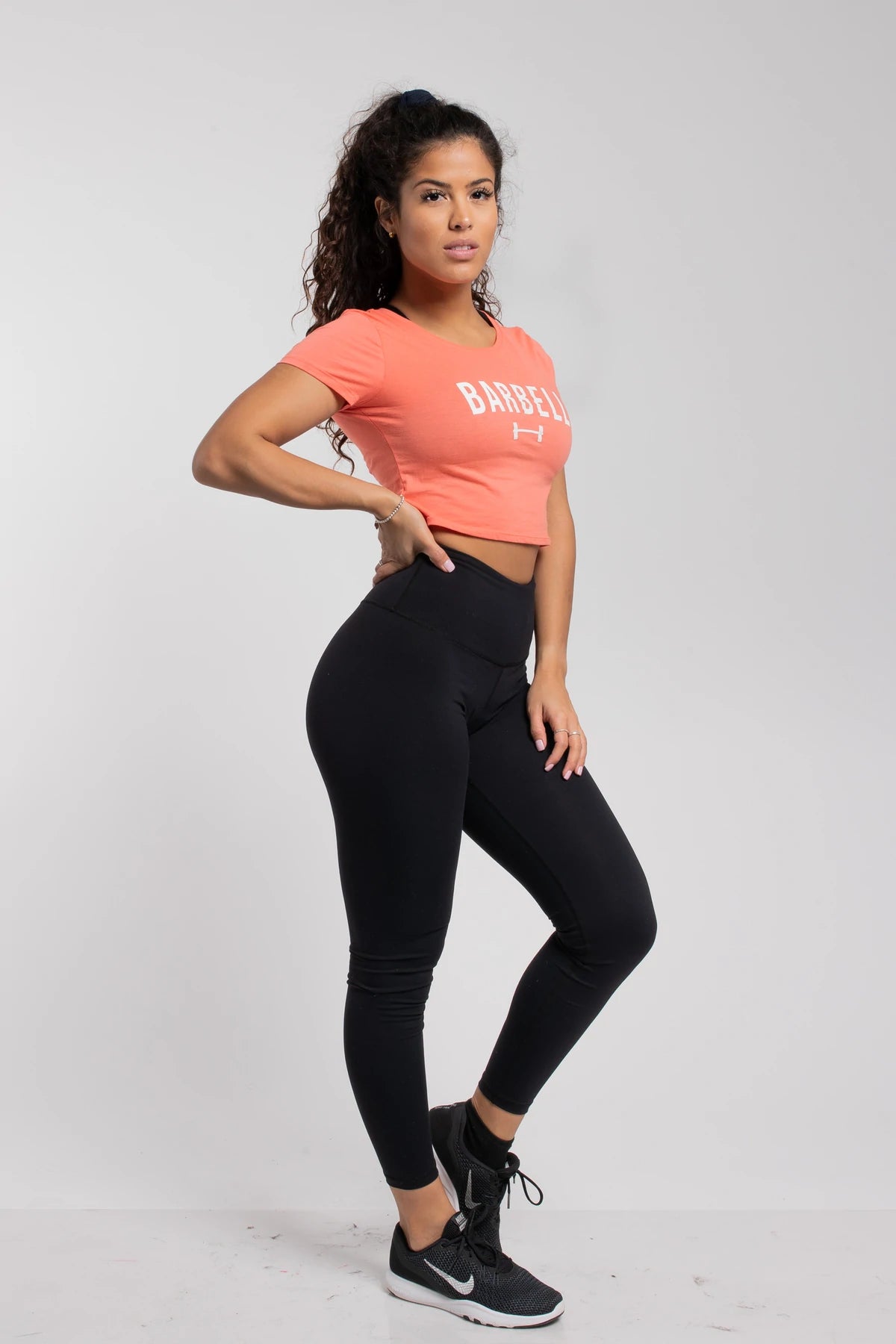 Barbell Barbell Crop Tee - Coral - photo from front #color_coral