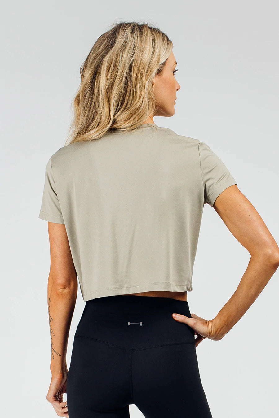 Barbell Essence Crop Tee - Tan - photo from back #color_tan