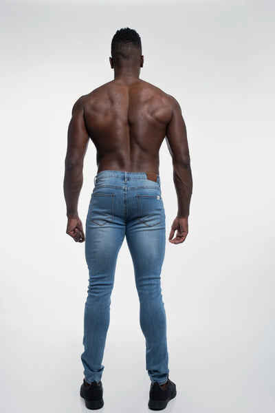 Slim Athletic Fit Destroyed Jeans - Light Distressed - photo from back #color_light-distressed