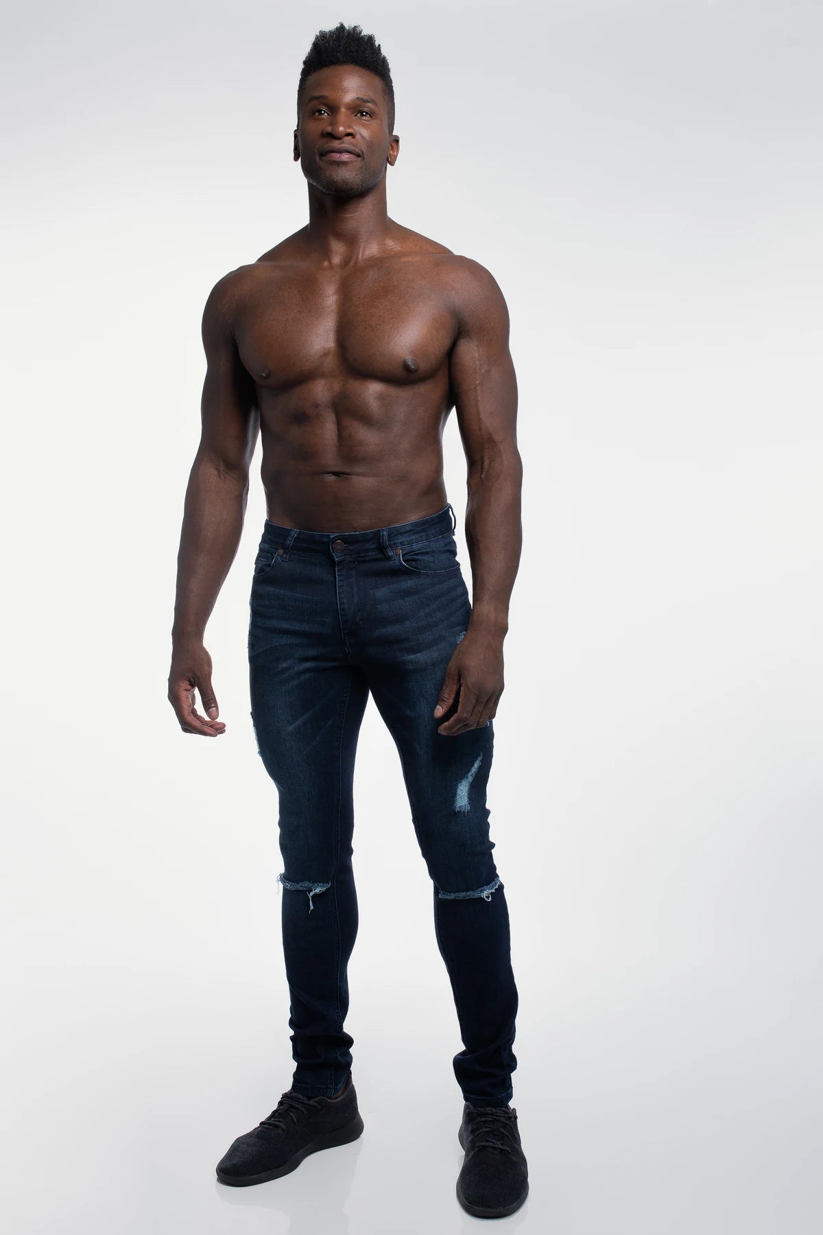 Slim Athletic Fit Destroyed Jeans - Dark Distressed - photo from front #color_dark-distressed