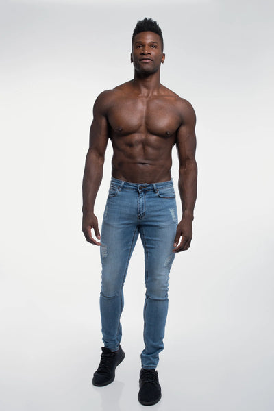 Slim Athletic Fit Destroyed Jeans - Light Distressed - photo from front #color_light-distressed