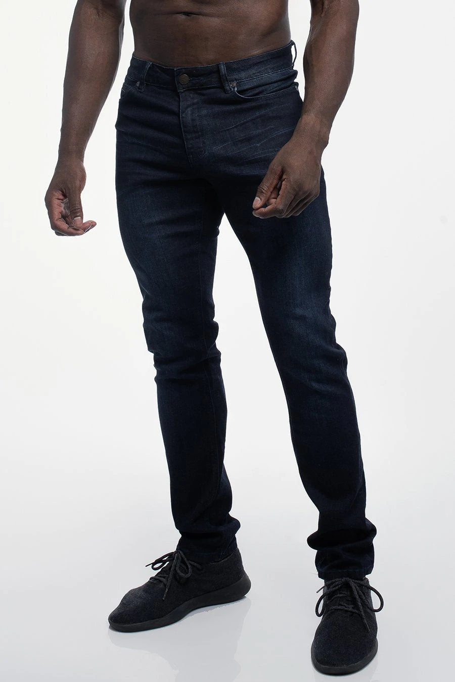 Barbell Straight Athletic Fit Jeans - Dark Distressed - photo from front in focus #color_dark-distressed