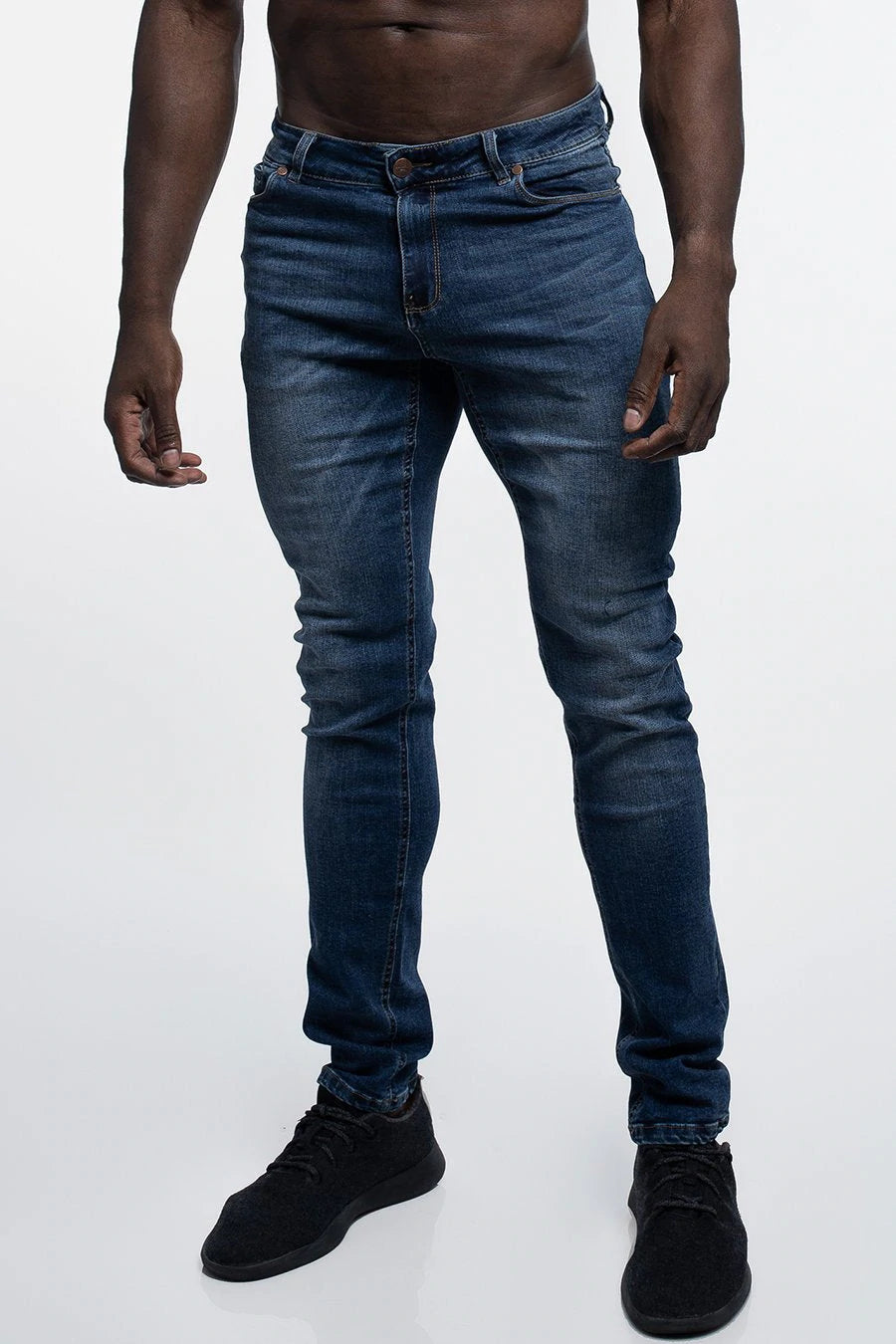 Barbell Straight Athletic Fit Jeans - Medium Distressed - photo from front in focus #color_medium-distressed