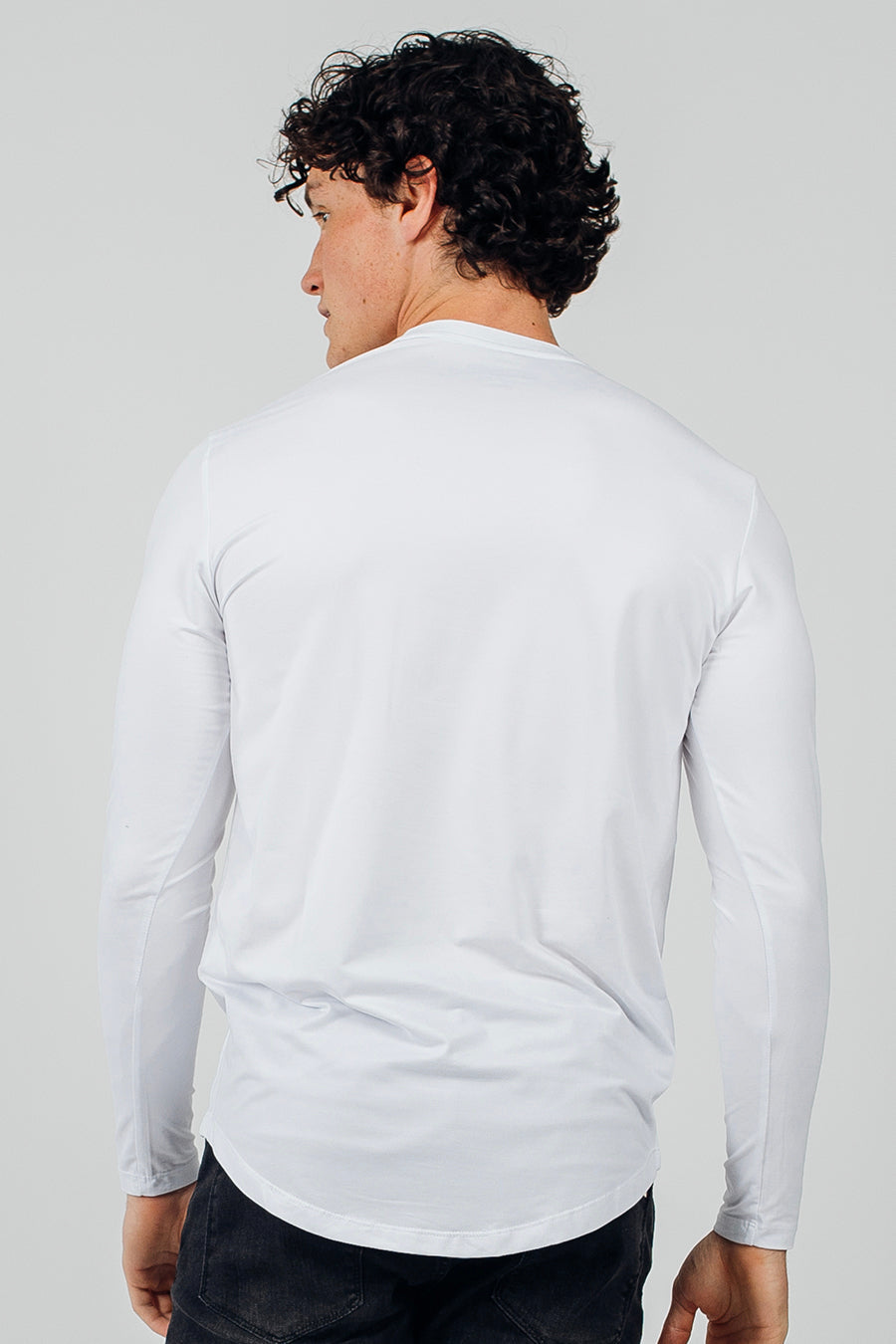 Fitted Drop Hem Long Sleeve - White - photo from back #color_white