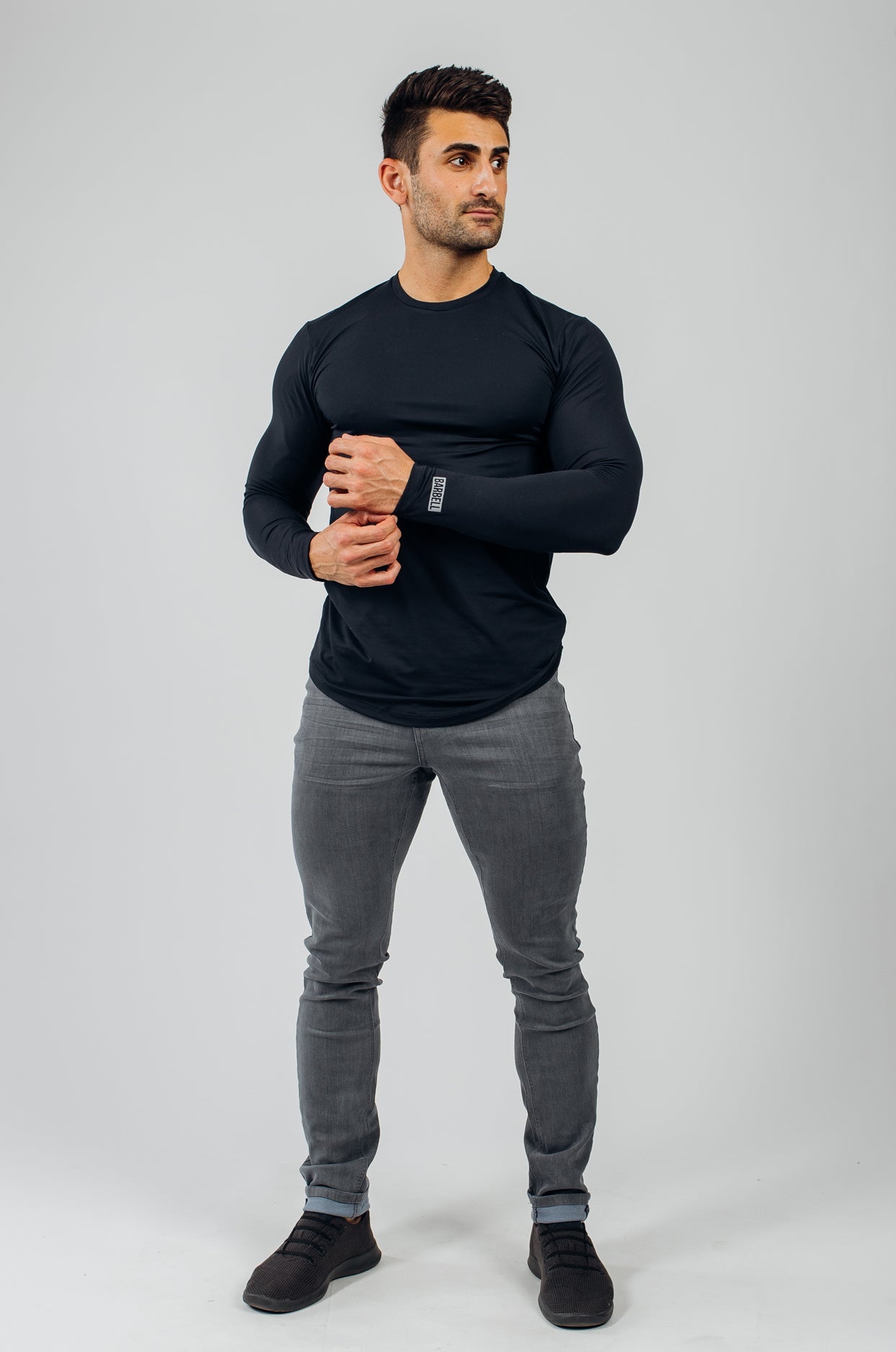 Fitted Drop Hem Long Sleeve - Black - photo from front #color_black