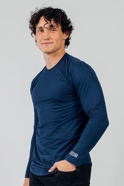 Fitted Drop Hem Long Sleeve - Cobalt - photo from front in focus #color_cobalt
