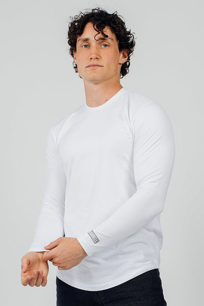 Fitted Drop Hem Long Sleeve - White - photo from front in focus #color_white