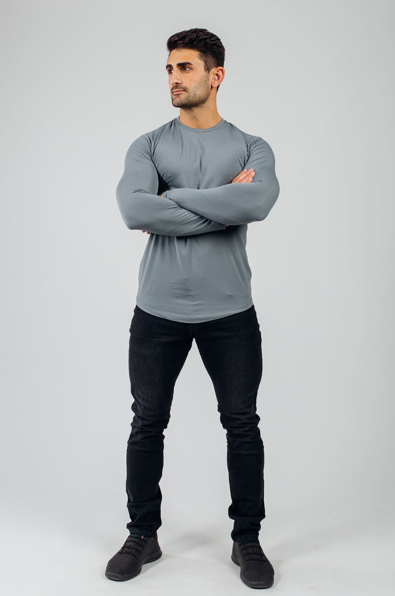 Fitted Drop Hem Long Sleeve - Slate - photo from front #color_slate