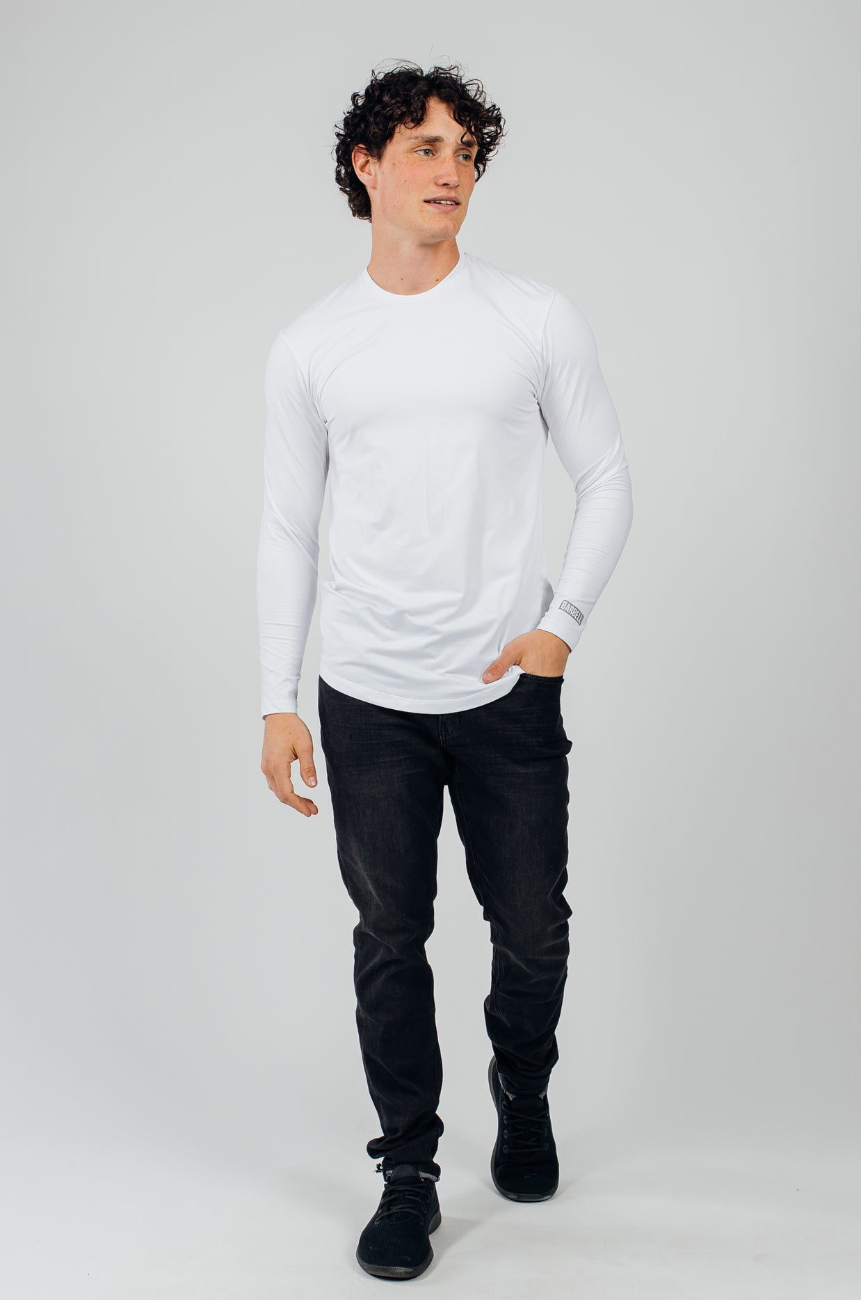 Fitted Drop Hem Long Sleeve - White - photo from front #color_white