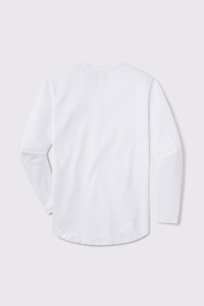 Fitted Drop Hem Long Sleeve - White - photo from back flat lay #color_white