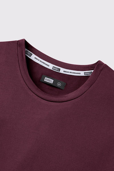 Fitted Drop Hem Long Sleeve - Currant - photo from collar detail #color_currant