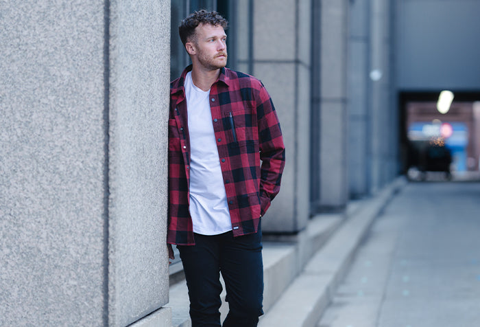Man wearing Frontier Flannel in city