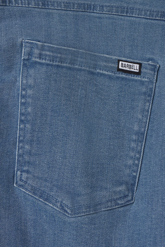 Mens Boot Cut Athletic Fit Jeans 2.0 -Light Wash - photo from back pocket detail #color_light-wash