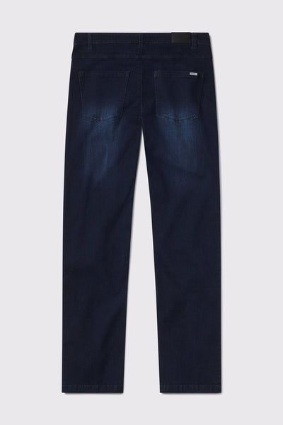 Mens Relaxed Athletic Fit Jeans 2.0 -Dark Distressed - photo from back flat lay #color_dark-distressed