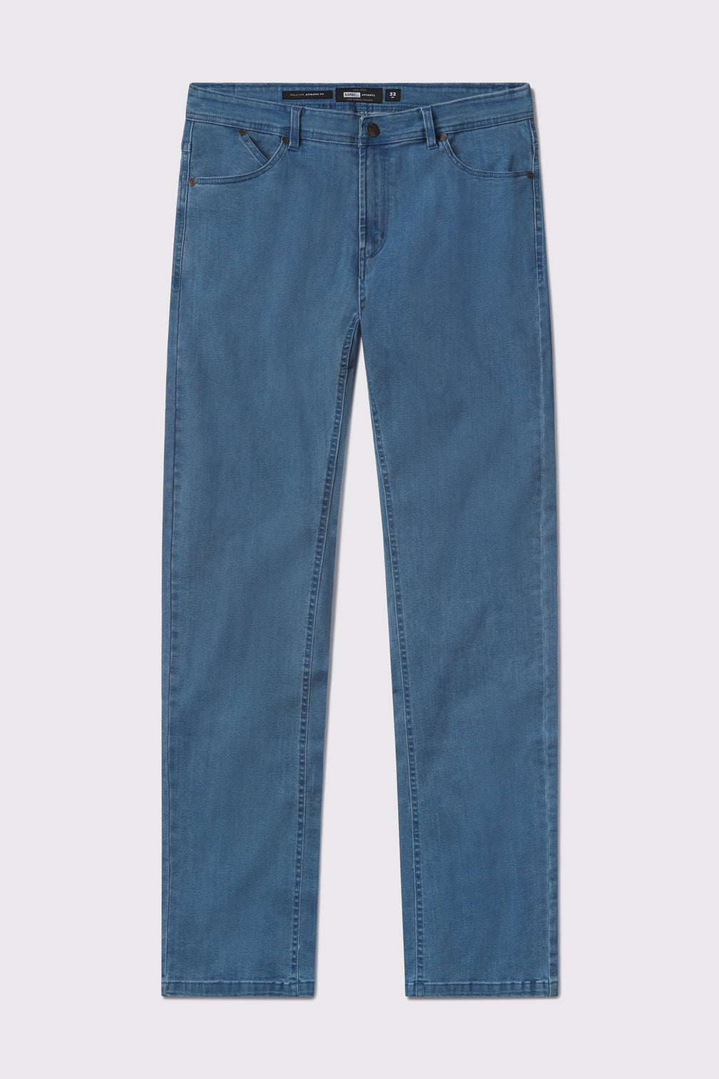 Mens Relaxed Athletic Fit Jeans 2.0 -Light Wash - photo from front flat lay #color_light-wash