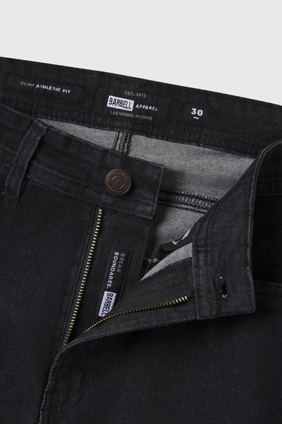 Mens Slim Athletic Fit Jeans 2.0 -Black - photo from front zipper detail #color_black