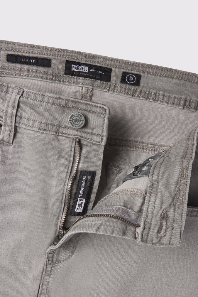 Mens Slim Athletic Fit Jeans 2.0 -Cement - photo from front zipper detail #color_cement