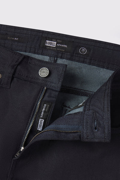 Mens Slim Athletic Fit Jeans 2.0 -Dark Rinse - photo from front zipper detail #color_dark-rinse
