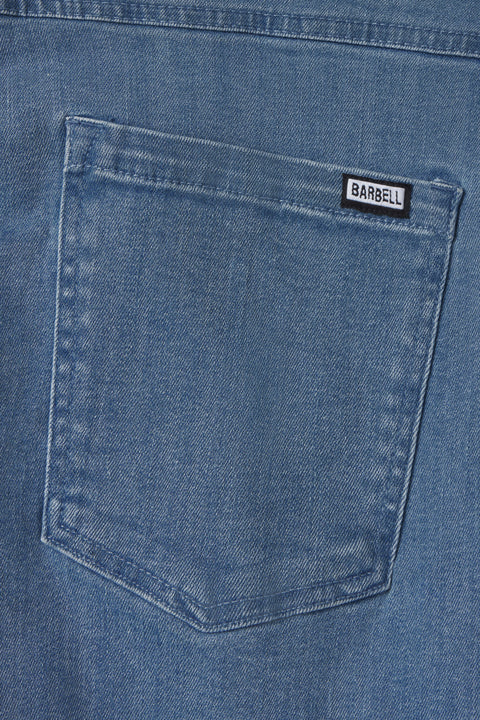 Mens Straight Athletic Fit Jeans 2.0 -Light Wash - photo from back pocket detail #color_light-wash