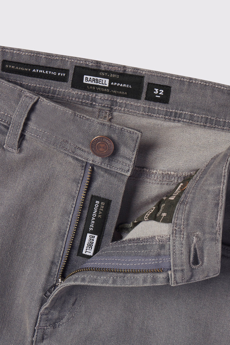 Mens Relaxed Athletic Fit Jeans 2.0 -Cement - photo from front zipper detail #color_cement