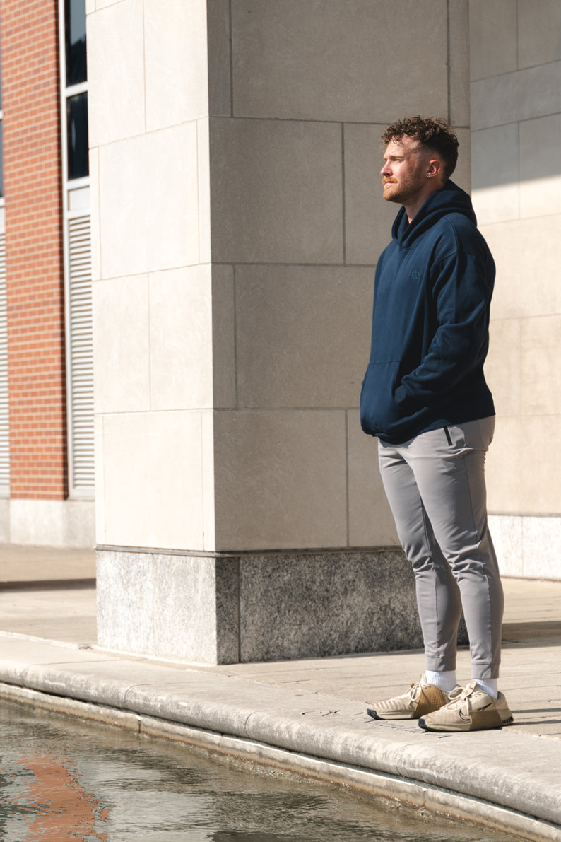 Monogram Heavy Hoodie - Cadet - photo from lifestyle #color_cadet