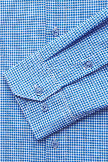 Motive Dress Shirt - Blue Gingham - photo from cuff detail #color_blue-gingham