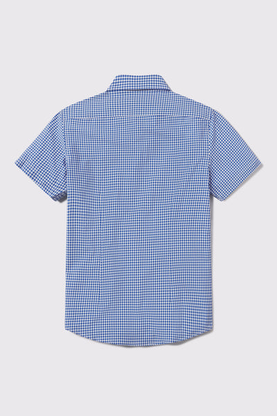 Motive Short Sleeve - Blue Gingham - photo from back flat lay #color_blue-gingham