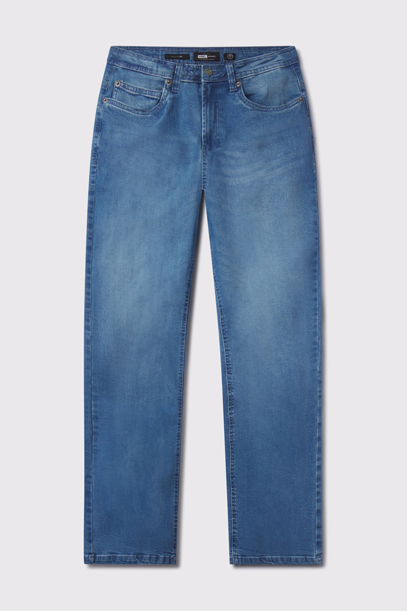 Mens Relaxed Athletic Fit Jeans 2.0 -Light Wash - photo from front flat lay #color_light-wash