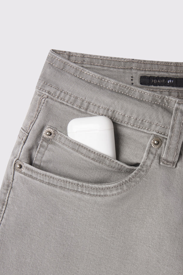 Mens Relaxed Athletic Fit Jeans 2.0 -Cement - photo from detail flat lay #color_cement