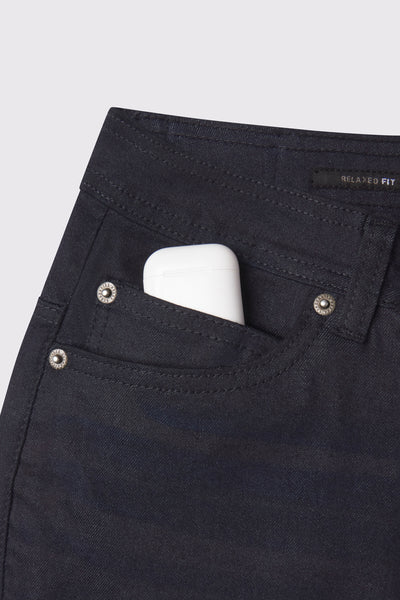 Mens Relaxed Athletic Fit Jeans 2.0 -Dark Distressed - photo from detail flat lay #color_dark-distressed