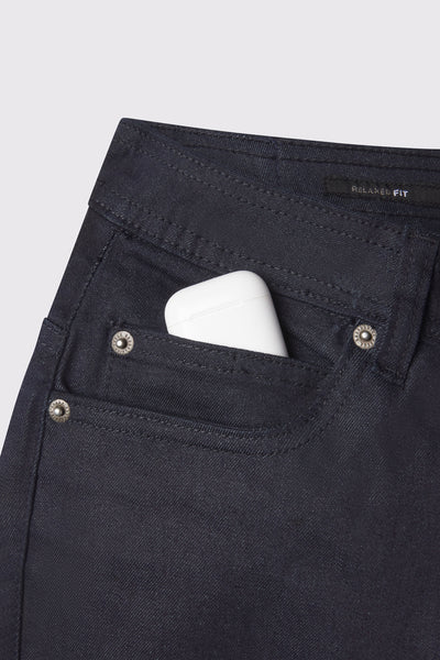 Mens Relaxed Athletic Fit Jeans 2.0 -Dark Rinse - photo from detail flat lay #color_dark-rinse