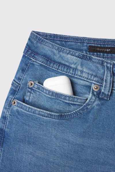 Mens Relaxed Athletic Fit Jeans 2.0 -Light Wash - photo from detail flat lay #color_light-wash