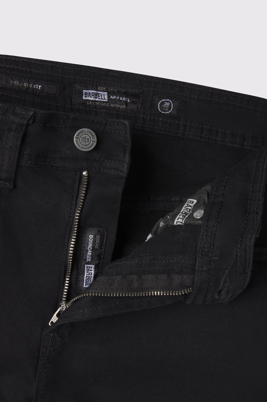 Mens Relaxed Athletic Fit Jeans 2.0 - Black - photo from front zipper detail #color_black