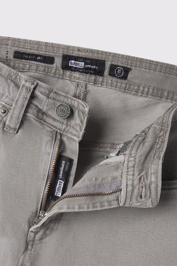 Mens Relaxed Athletic Fit Jeans 2.0 -Cement - photo from front zipper detail #color_cement