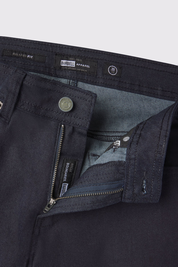 Mens Relaxed Athletic Fit Jeans 2.0 -Dark Rinse - photo from front zipper detail #color_dark-rinse
