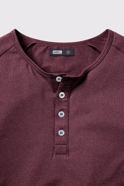 Scout Henley Short Sleeve -Currant - photo from front button detail #color_currant