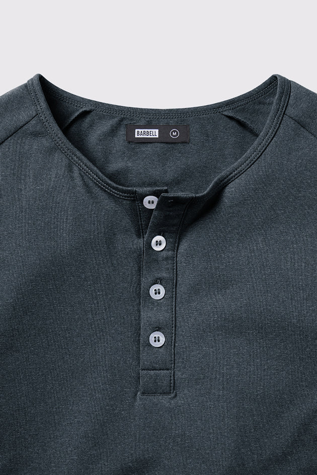 Scout Henley Short Sleeve -Mountain Blue - photo from front button detail #color_mountain-blue