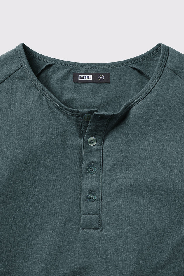 Scout Henley Short Sleeve -Mountain Blue - photo from front button detail #color_mountain-blue