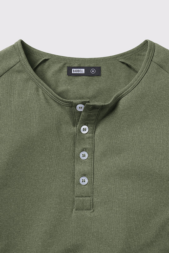 Scout Henley Short Sleeve -Sage - photo from front button detail #color_sage