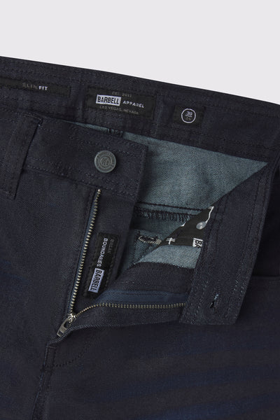 Mens Slim Athletic Fit Jeans 2.0 -Dark Distressed - photo from front zipper detail #color_dark-distressed