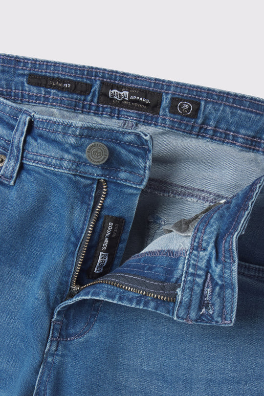 Mens Slim Athletic Fit Jeans 2.0 -Light Wash - photo from front zipper detail #color_light-wash