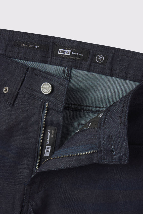 Mens Straight Athletic Fit Jeans 2.0 -Dark Distressed - photo from front zipper detail #color_dark-distressed