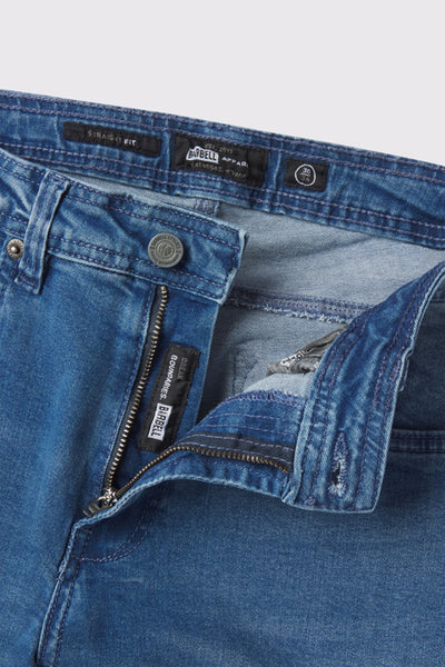 Mens Straight Athletic Fit Jeans 2.0 -Light Wash - photo from front zipper detail #color_light-wash