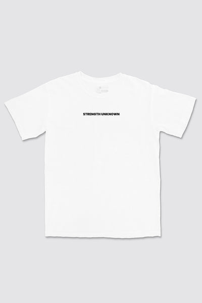 Strength Unknown Essence Tee - White - photo from front flat lay #color_white