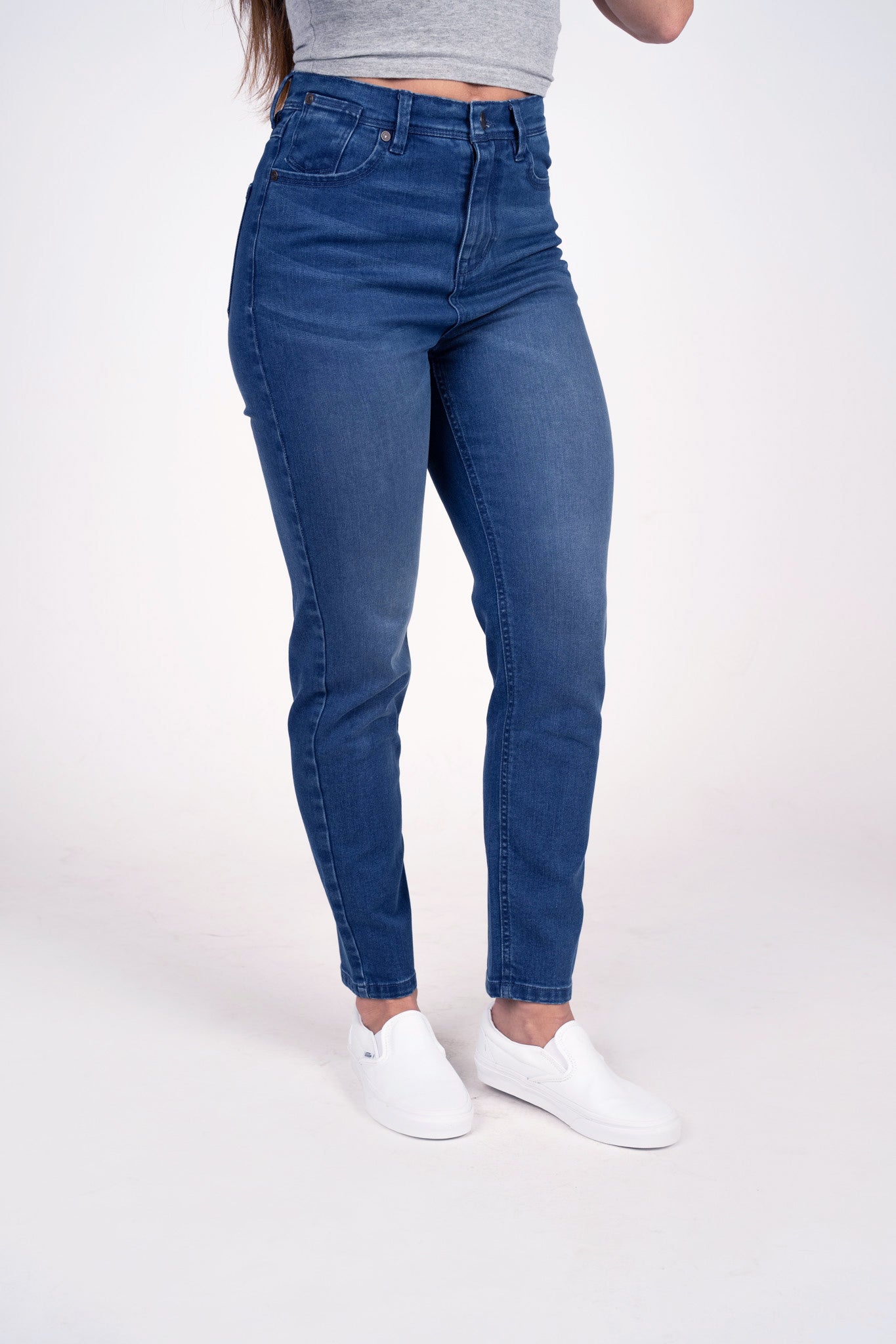 Womens Athletic Fit Mom Jeans - Dark Indigo - photo from front in focus #color_dark-indigo