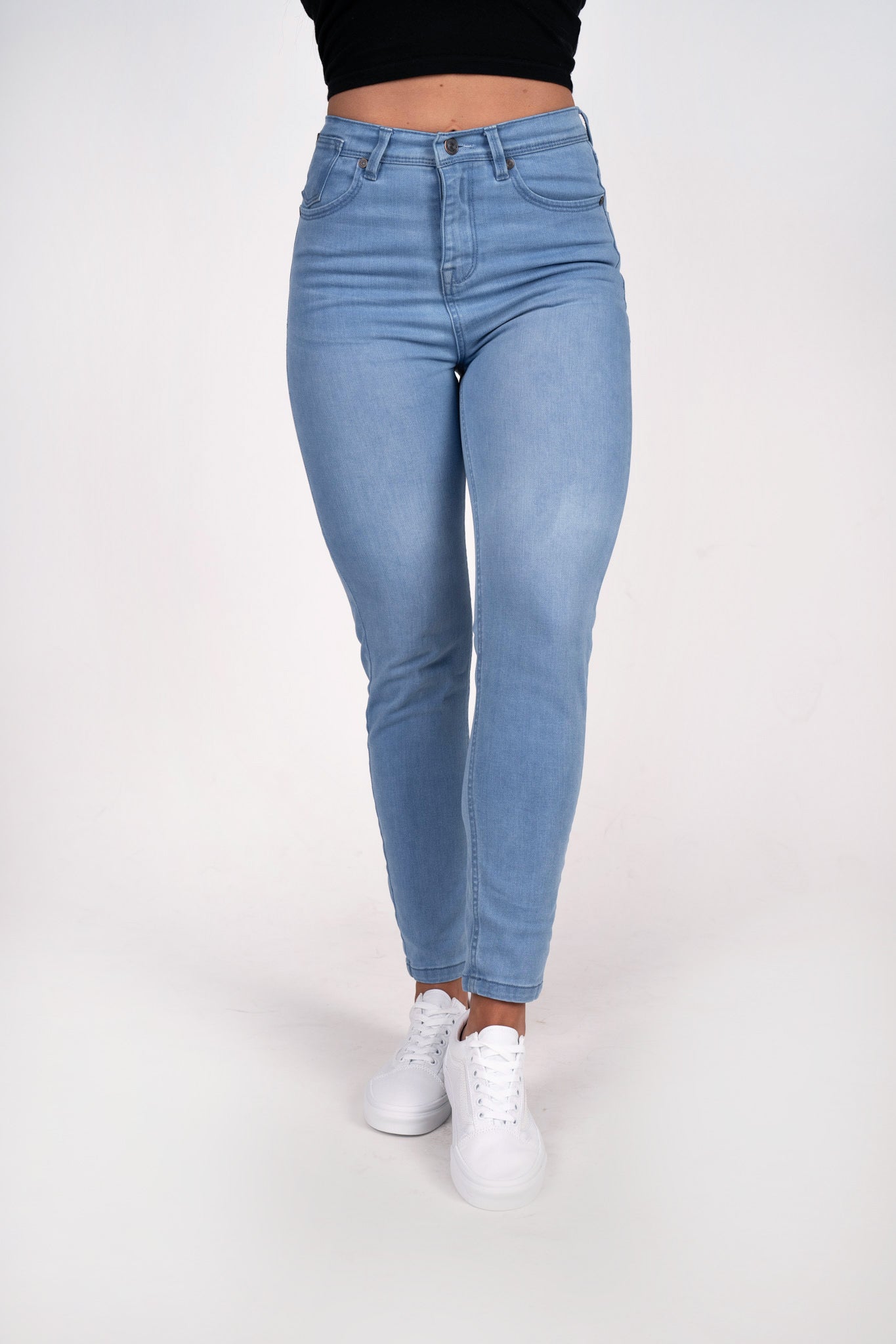 Womens Athletic Fit Mom Jeans - Medium Blue - photo from front in focus #color_medium-blue