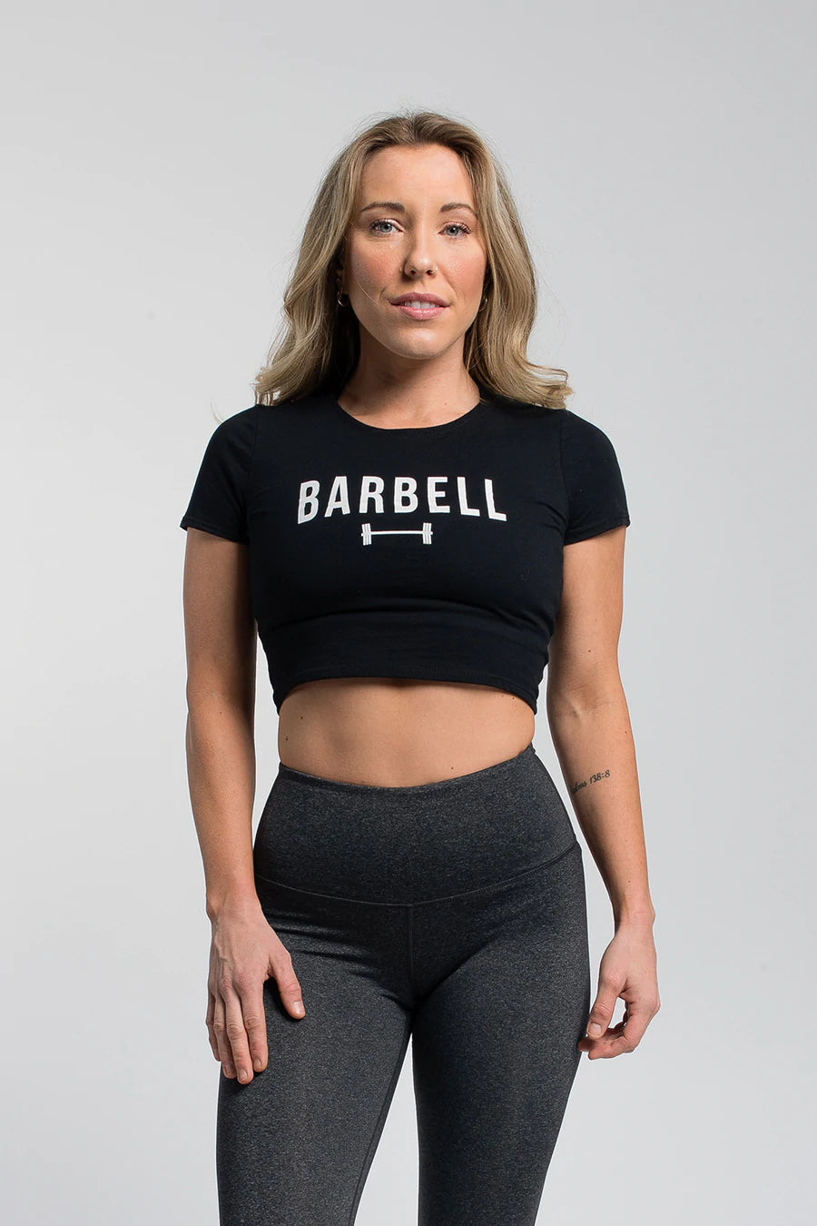 Barbell Barbell Crop Tee - Black - photo from front in focus #color_black